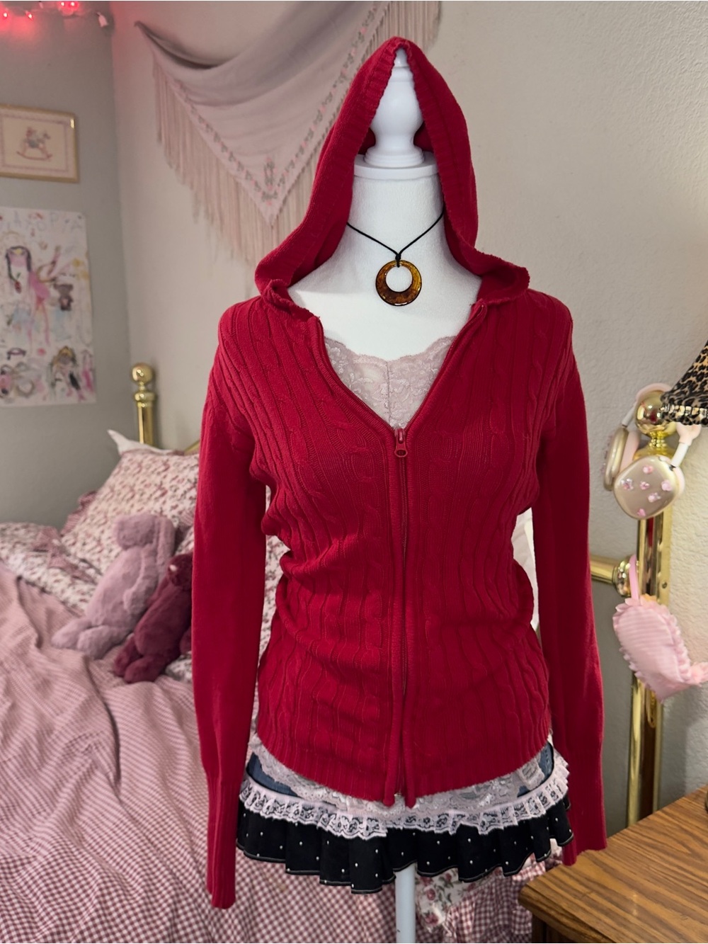 Cherokee Red Hooded Cable Zip Cardigan